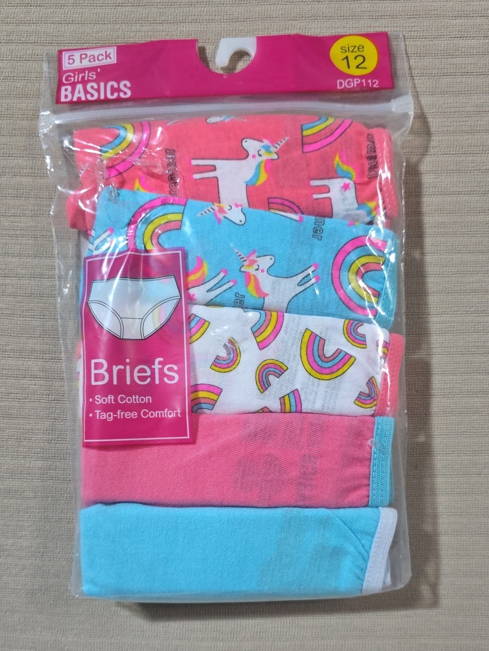 Girls' Unicorn & Rainbow Briefs - Pink, Blue, White